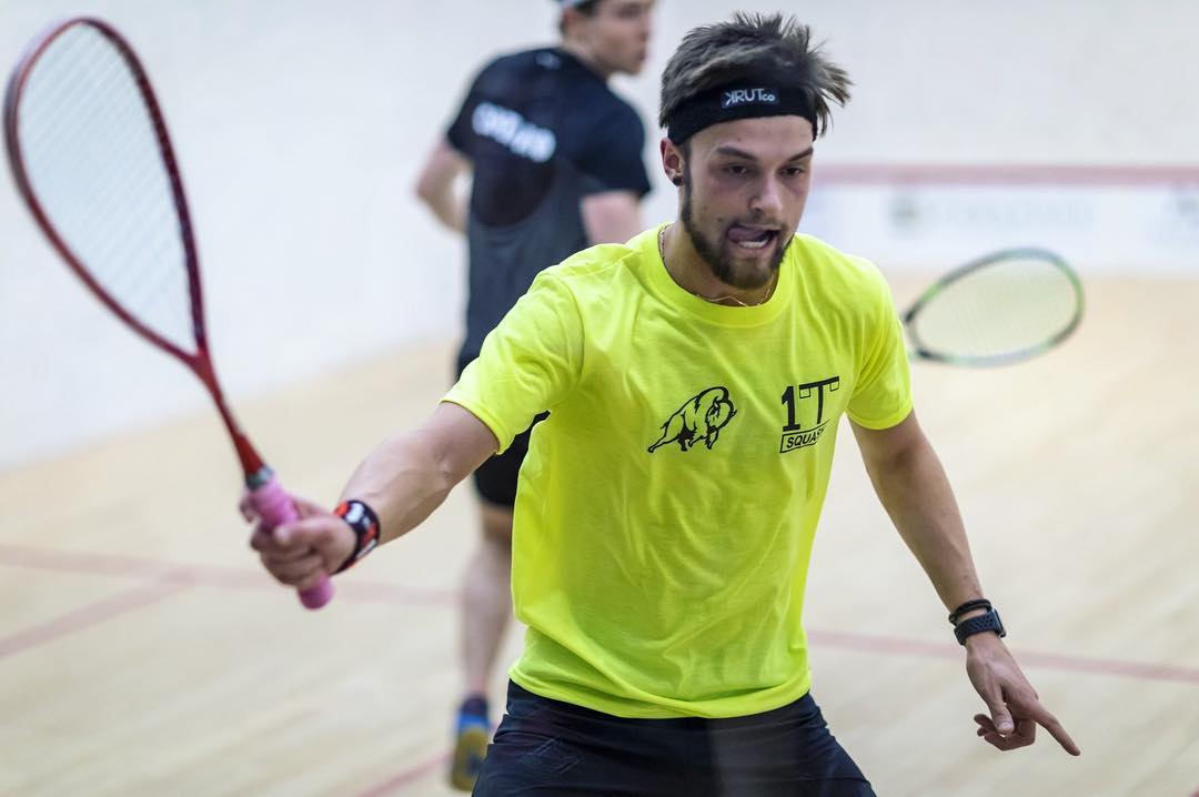 Connor Turk in action on the squash court
